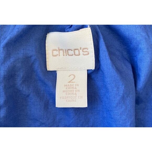 Chico's Royal Blue Off the Shoulder Top with Bell Sleeves - Size 2 Large - Picture 5 of 7